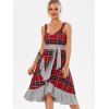 Robe Mi-Longue à Carreaux Nouée à Volants Motif Tartan - Rouge L