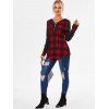 Plaid Print Lace-up Long Sleeve T-shirt - RED L
