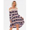 Knitted Tribal Print Cold Shoulder High Low Dress