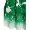 Robe de Noël Ombrée à Imprimé Flocon de Neige et Cerf - Vert Mer Moyen 2XL