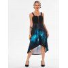 Robe Mi-longue Haute-Bas à Imprimé Galaxie 3D à Bretelle - Bleu S