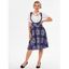 Vintage Dress Plaid Print Dress Faux Twinset Dress Short Sleeve A Line Dress Mock Button Pussybow Dress - BLACK L
