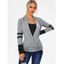 Cinched Contrast Colorblock Striped Long Sleeves Surplice Faux Twinset T-shirt - BLACK M