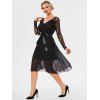 Lace Bodice Chiffon Belted Pleated Dress - BLACK M