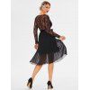 Lace Bodice Chiffon Belted Pleated Dress - BLACK S
