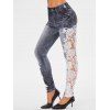 Legging Panneau Applique au Crochet Transparent à Taille Haute - Noir XL