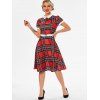 Plaid Belted Turn Down Collar Dress - RED XL