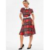Plaid Belted Turn Down Collar Dress - RED 2XL