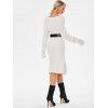 Plain Ribbed Knit Drop Shoulder Slit Straight Sweater Dress - WHITE XL