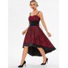 Summer Lace Up Corset Waist High Low Dress - RED WINE M