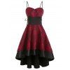 Summer Lace Up Corset Waist High Low Dress - RED WINE L