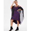 Halloween Dress Vintage Harness Flare Sleeve Cold Shoulder Chiffon Dress - PURPLE IRIS 2XL