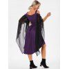 Halloween Dress Vintage Harness Flare Sleeve Cold Shoulder Chiffon Dress - PURPLE IRIS 2XL