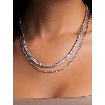 

2 Pcs Brief Chain Necklace Set, Silver