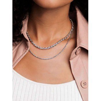 

2 Pcs Chain Twisted Necklace Set, Silver