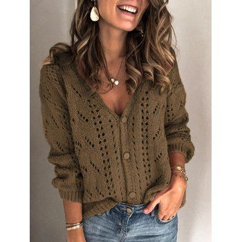 

Drop Shoulder Openwork Cardigan, Coffee