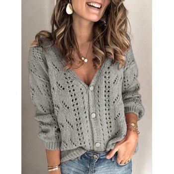 

Drop Shoulder Openwork Cardigan, Light gray