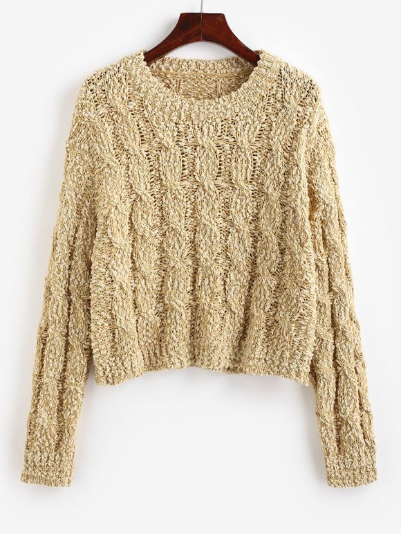 Pull Boucle à Goutte Epaule en Tricot à Câble - café L