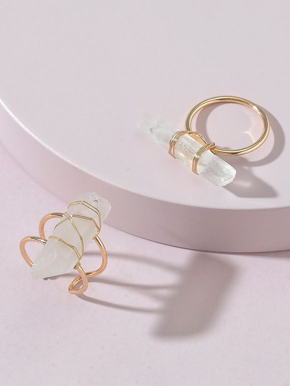 2 Pièces Ensemble de Bague Pierre Naturelle Irrégulière - d'or 