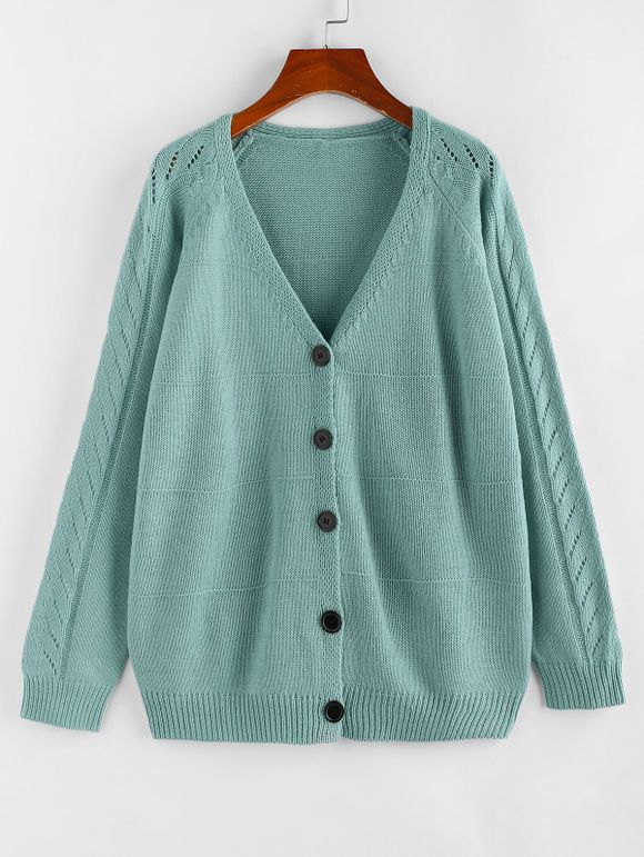 Cardigan Ajouré à Col en V à Manches Raglan - Bleu clair L