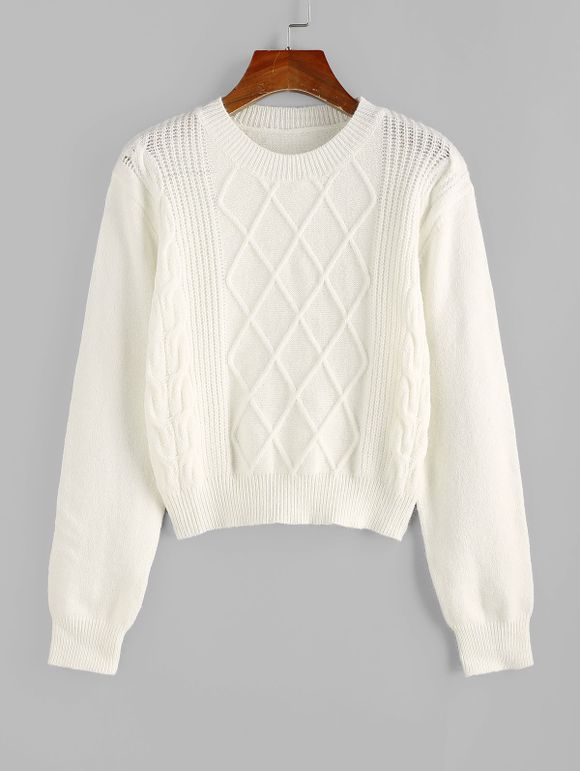 Pull Diamant en Tricot à Câble à Col Rond - Blanc L