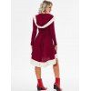 Hooded Lace Up Faux Fur Panel Marled Asymmetrical Dress - RED WINE M