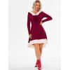 Hooded Lace Up Faux Fur Panel Marled Asymmetrical Dress - RED WINE M