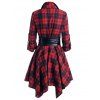 Robe Mini Mouchoir Convertible Ceinturée à Carreaux à Manches Roulées - Rouge XL