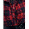 Robe Mini Mouchoir Convertible Ceinturée à Carreaux à Manches Roulées - Rouge 2XL