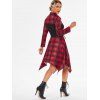 Plaid Lace Up Corset Style Roll Up Sleeve Handkerchief Dress - RED M