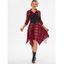 Plaid Lace Up Corset Style Roll Up Sleeve Handkerchief Dress - RED XXL