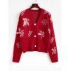 Snowflake Bowknot Graphic Button Up Christmas Cardigan - RED S