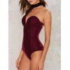Strapless Corset Style Lace-up Velour Bodysuit - DEEP RED M