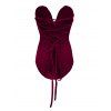 Strapless Corset Style Lace-up Velour Bodysuit - DEEP RED M