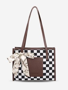 Printed Checkerboard Scarf Bow Shoulder Bag
