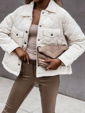 Button Up Double Pockets Padded Jacket