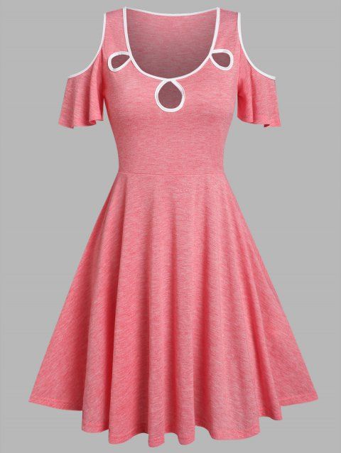 Cold Shoulder Mini Dress Cut Out Heathered Dress Short Sleeve A Line Dress