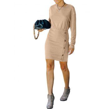 Long Sleeve Mock Button Mini Blouson Dress