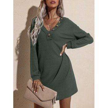 

V Neck Rib Knit Mini Dress, Deep green