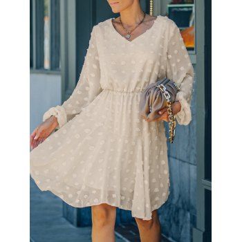 

V Neck Swiss Dot Mini A Line Dress, Light yellow