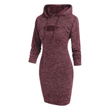 

Heathered Knitted Bodycon Dress and Shrug Hoodie Set, Deep red