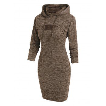 

Heathered Knitted Bodycon Dress and Shrug Hoodie Set, Coffee