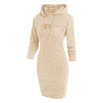 

Heathered Knitted Bodycon Dress and Shrug Hoodie Set, Light coffee