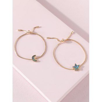 

2 Pcs Star Moon Shell Adjustable Bracelet Set, Golden