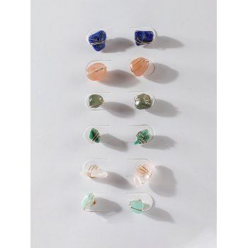 

6 Pairs Natural Stone Stud Earrings Set, Multicolor a