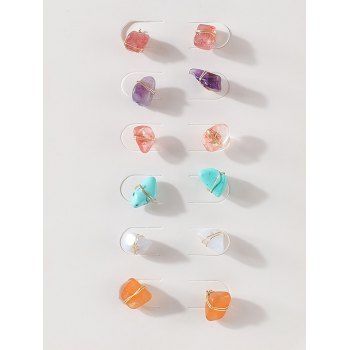 

6 Pairs Natural Stone Stud Earrings Set, Multicolor b