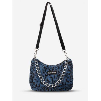

Fluffy Leopard Print Chain Shoulder Bag, Deep blue