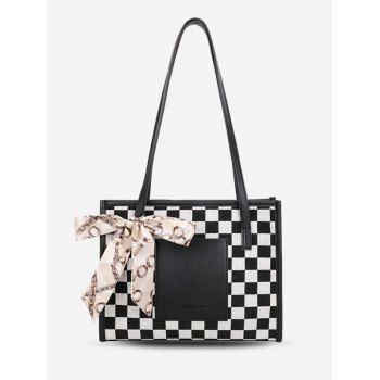 

Printed Checkerboard Scarf Bow Shoulder Bag, Black