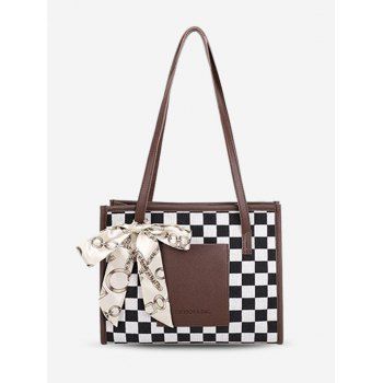 

Printed Checkerboard Scarf Bow Shoulder Bag, Sepia