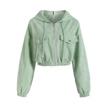 

Hooded Drop Shoulder Corduroy Pocket Jacket, Light green